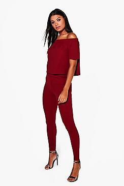 Boohoo Niamh Off The Shoulder Top + Skinny Trouser