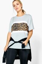 Boohoo Plus Kiera Leopard Print Panel Sports Tee Multi