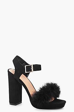 Boohoo Laura Feather Trim Platform Heels