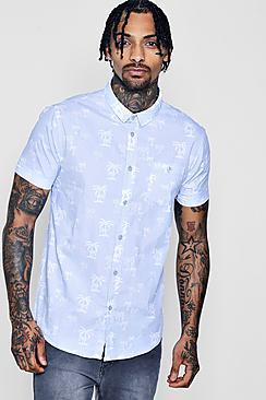 Boohoo Short Sleeve Bright Palm Tree Shirt