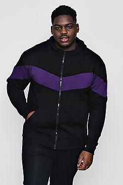 Boohoo Big And Tall Chevron Panel Hoodie