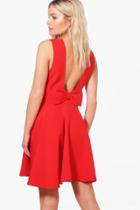Boohoo Hollie Bow Detail Skater Dress Red