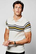 Boohoo Reverse Collar Ribbed Polo With Stripe Detail