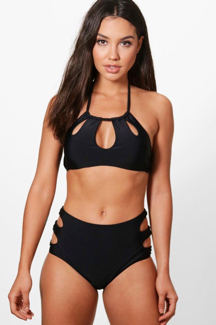 Boohoo Rhodes Keyhole Cut Out H/w Bikini Black