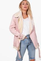 Boohoo Lauren Faux Fur Lined Aviator Jacket Pink