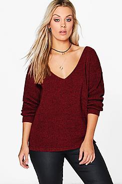 Boohoo Plus Oversized V-neck Jumper