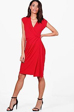 Boohoo Alise Wrap Front Midi Dress