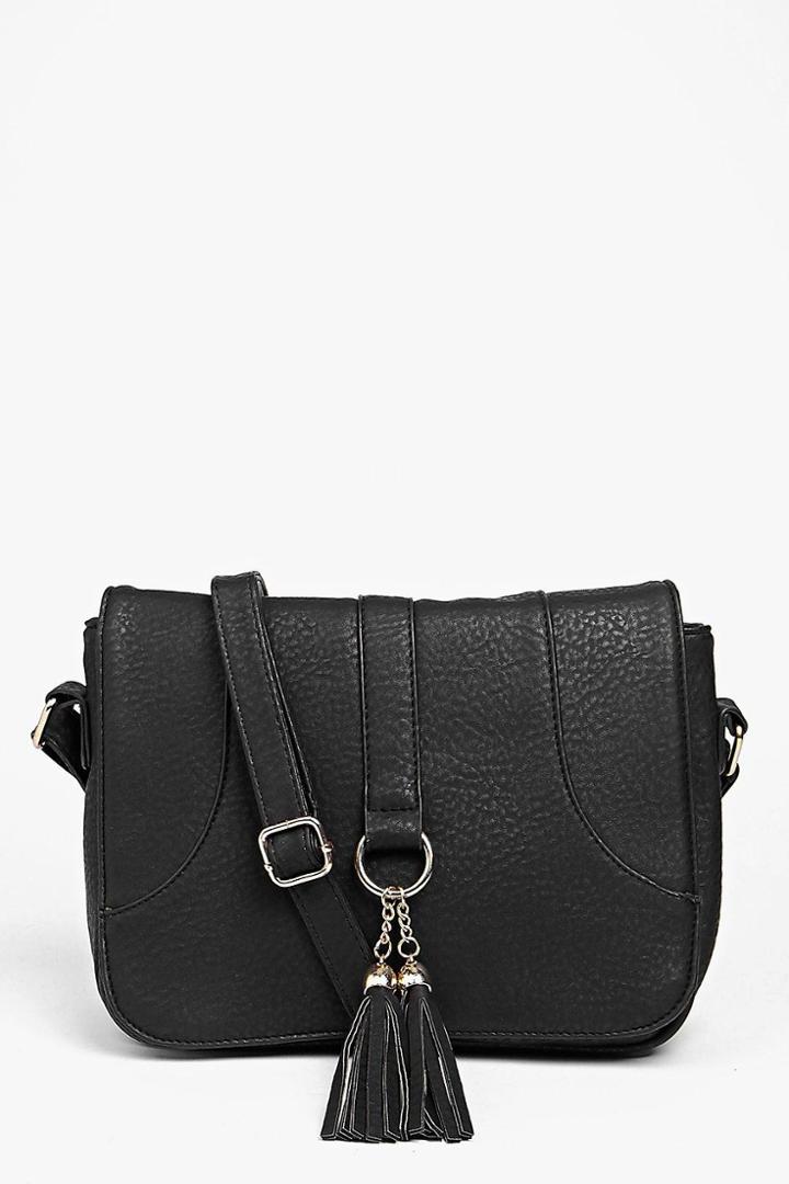 Boohoo Mia Loop And Tassel Saddle Cross Body Bag Black