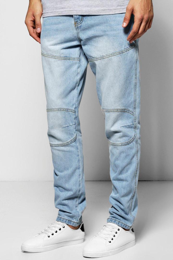 Boohoo Tapered Fit Panelled Jeans Blue