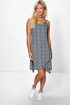 Boohoo Isla Printed Hanky Hem Dress