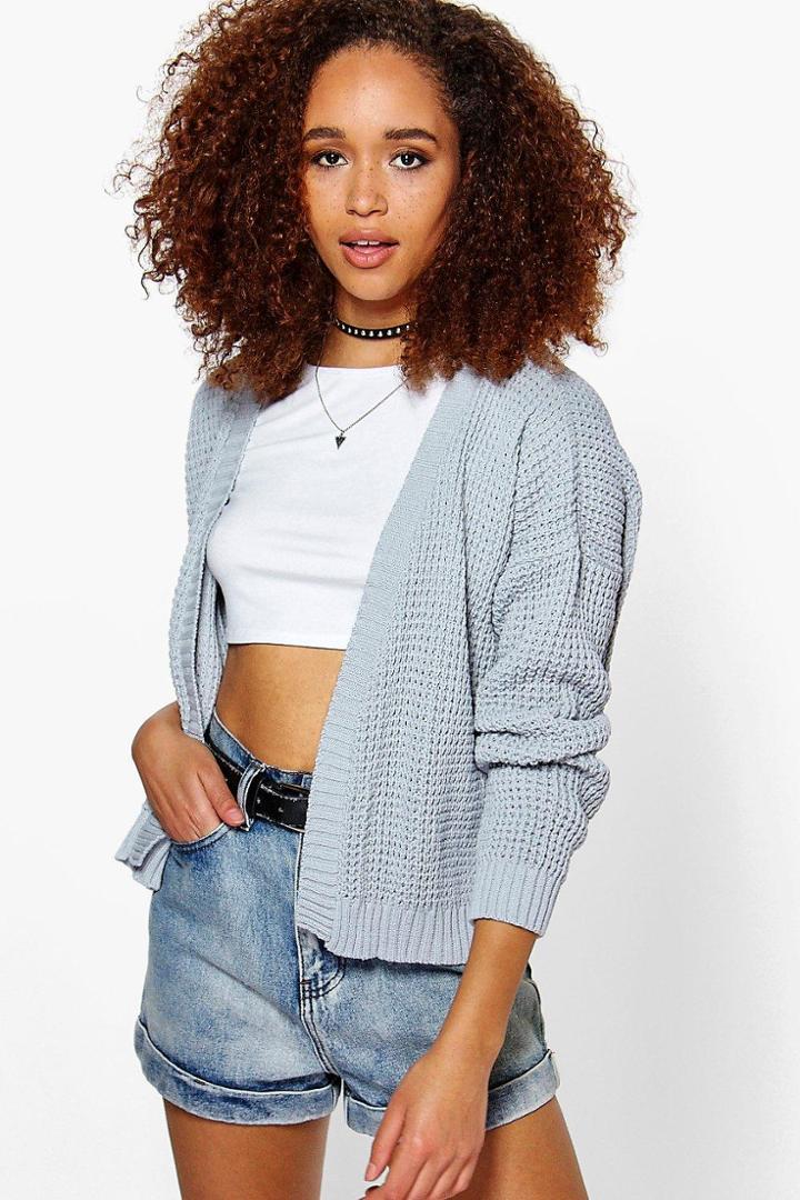 Boohoo Maria Waffle Knit Cardigan Grey