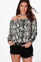 Boohoo Plus Alyssa Snake Print Bardot Top