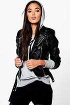 Boohoo Imogen Studded Collar Biker Jacket