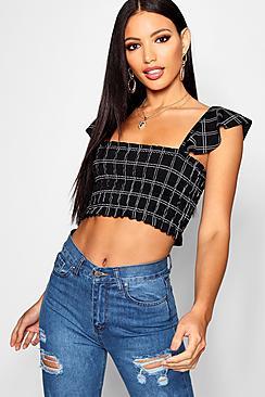 Boohoo Check Ruffle Strap Crop