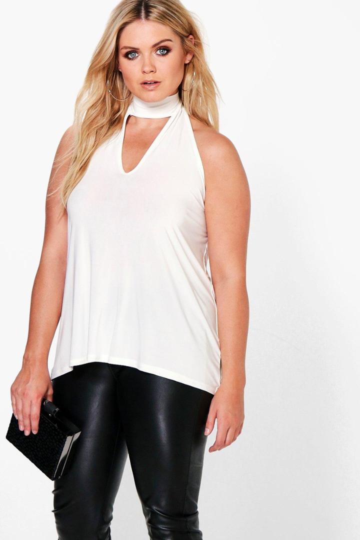 Boohoo Plus Monica High Neck Plunge Top Cream