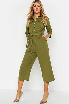 Boohoo Utility Linen Look Jumpsuit