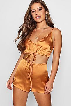 Boohoo Petite Bex Plunge Tie Detail Beach Co-ord