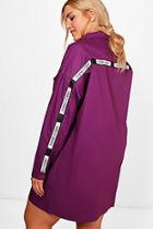 Boohoo Plus Ellie Slogan Tape Trim Shirt Dress
