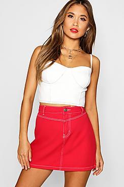 Boohoo Contrast Stitch Denim Skirt
