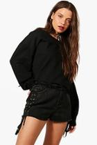Boohoo Aimee Lace Up Front Denim Shorts