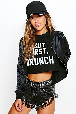 Boohoo Petite Amie Loose Satin Bomber Jacket