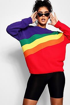 Boohoo Zoe Rainbow Stripe Oversized Jumper