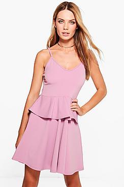 Boohoo Leah Strappy Peplum Skater Dress
