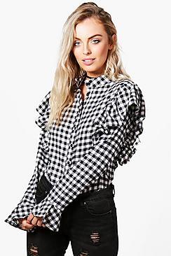 Boohoo Ellie Gingham Ruffle Shirt