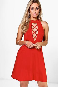 Boohoo Plus Gwen Tie Neck Swing Dress
