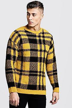 Boohoo Brushed Check Knitted Drop Shoulder Jumper