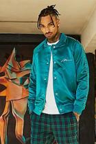 Boohoo Dele Satin Bomber Jacket With Chest Embroidery