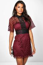 Boohoo Boutique Bethany Crochet Lace Collar Dress Wine
