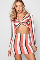Boohoo Mel Stripe Long Sleeve Crop Top & Skirt Co-ord