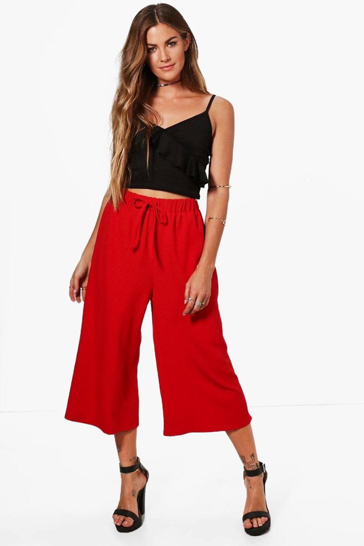 Boohoo Nicia Tie Waist Crepe Culottes Red