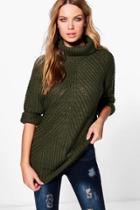Boohoo Natasha Pointelle Aran Jumper Khaki