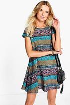 Boohoo Kaureche Multi Paisley Cap Sleeve Shift Dress