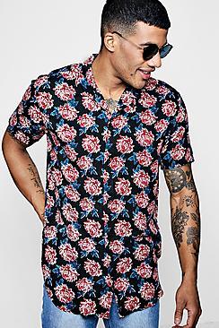 Boohoo Short Sleeve Floral Print Revere Shirt