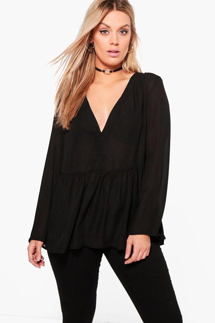 Boohoo Plus Alicia Smock Blouse Black