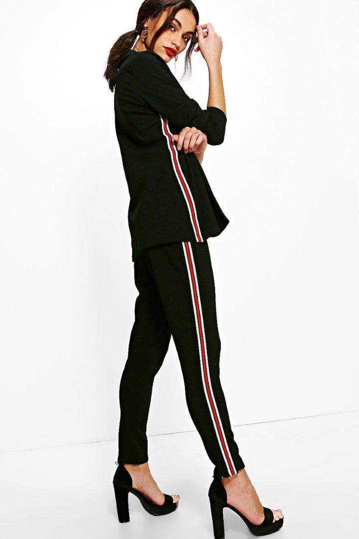 Boohoo Julia Sports Stripe Trouser Black