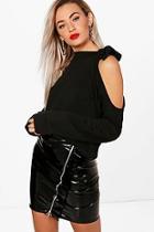 Boohoo Tie Neck Cold Shoulder Sweatshirt