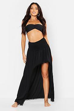 Boohoo Tiered Pom Pom Beach Skirt
