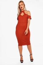 Boohoo Plus Christine High Neck Cold Shoulder Midi Dress