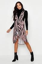 Boohoo Tiger Plunge Front Ruffle Detail Dress