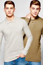 Boohoo 2 Pack Long Sleeve Muscle Fit Polos Multi
