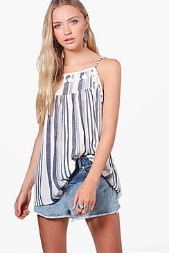 Boohoo Holly Stripe Pom Pom Trim Cami