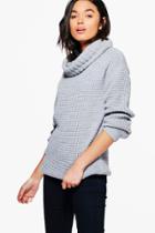 Boohoo Rebecca Cowl Neck Oversized Boyfriend Jumper Silver