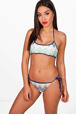 Boohoo Lola Crochet Zig Zag Crop Bikini