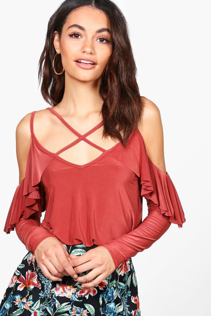 Boohoo Charlotte Slinky Strappy Top Cinnamon