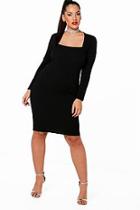 Boohoo Plus Ana Square Neck Long Sleeve Bodycon Dress