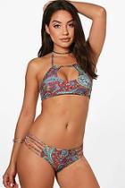 Boohoo Kenya Paisley Halter Cut Out Triangle Bikini
